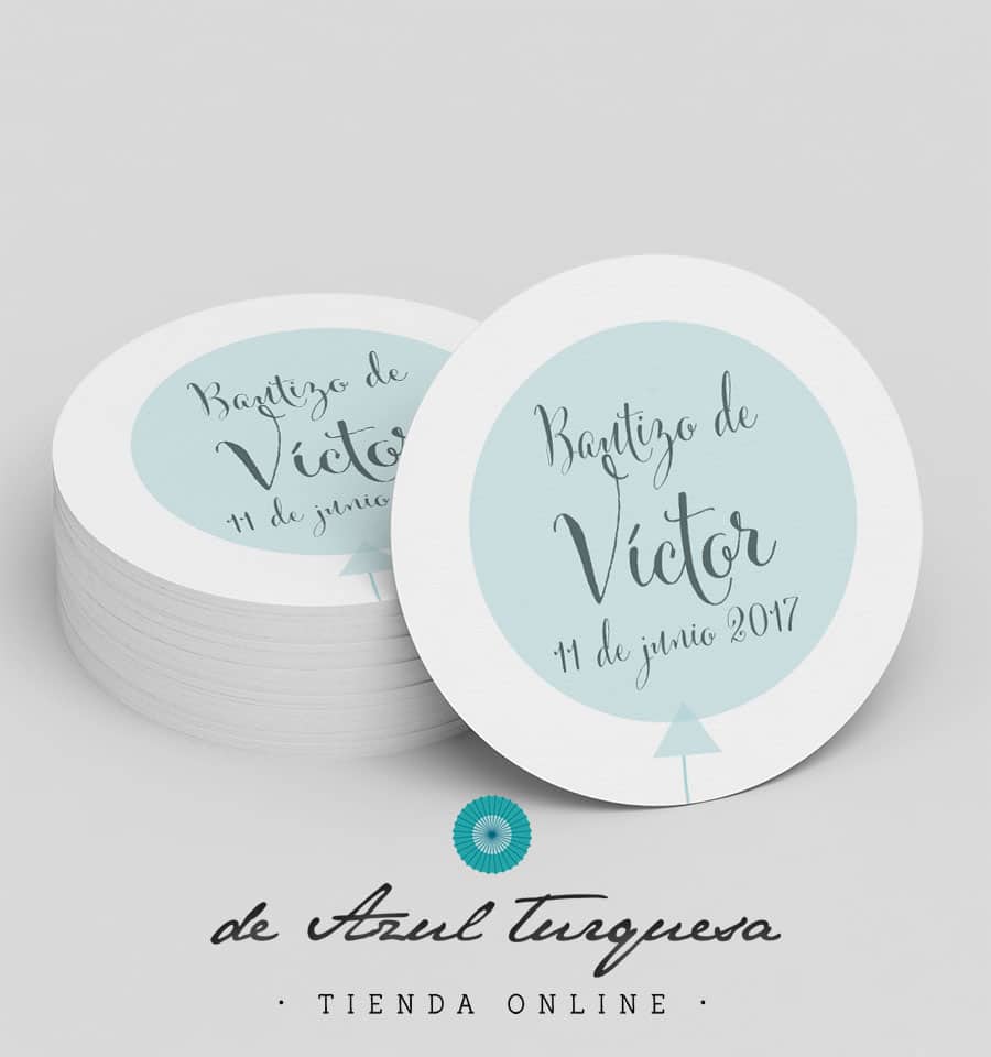 Modelo globo verde etiquetas para bautizo personalizadas