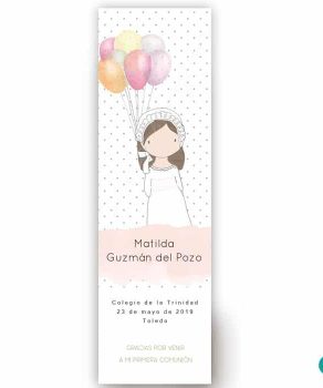 Marcapáginas de comunión Globos Capota