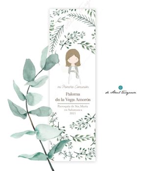 Marcapáginas comunión. Flower verde detalles de comunion