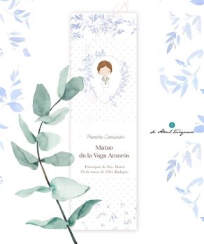 Marcapáginas comunión. Porcelana azul Comunion 2021 niño diseños