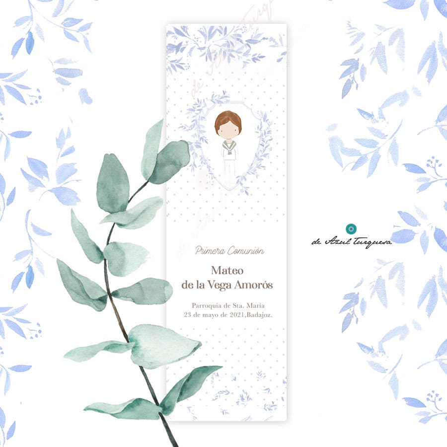 Marcapáginas comunión. Porcelana azul Comunion 2021 niño diseños