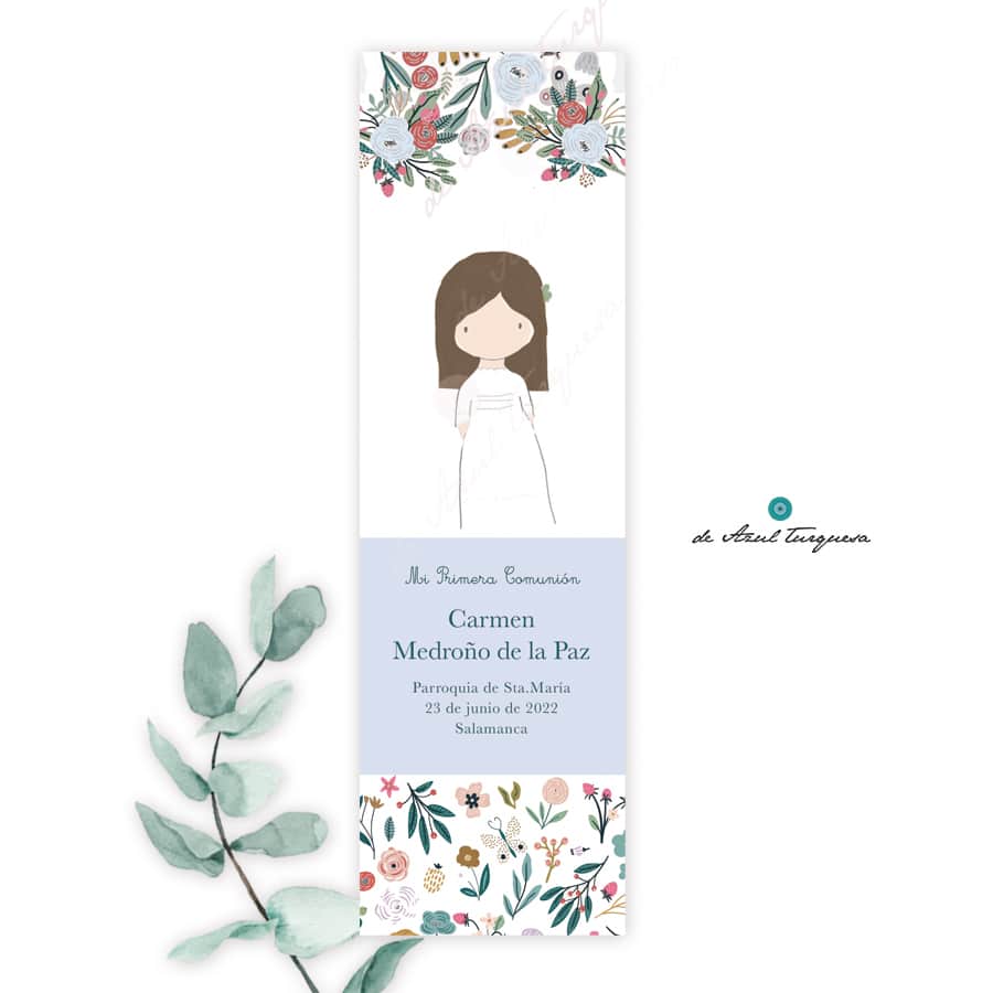 Marcapáginas de comunión Bouquet azul marcapaginas de comunion niña