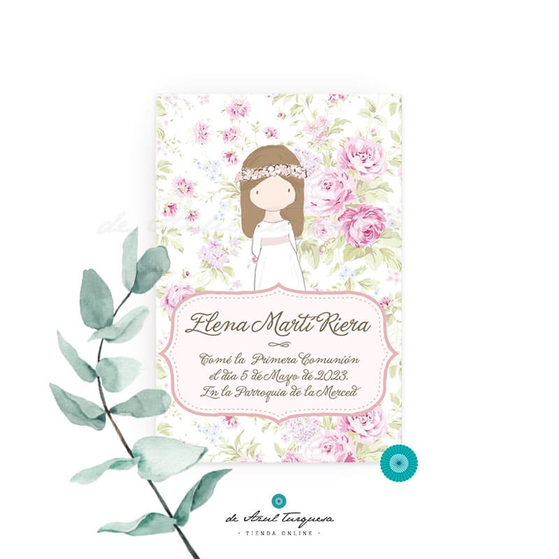 Recordatorio floral recordatorios comunión personalizados