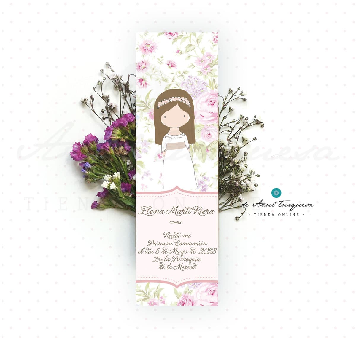 Marcapáginas floral marcapaginas comunion personalizados