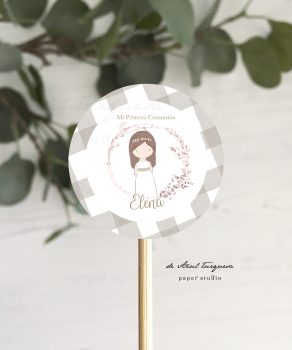 Etiqueta Vichy pegatinas comunion bonitas personalizadas