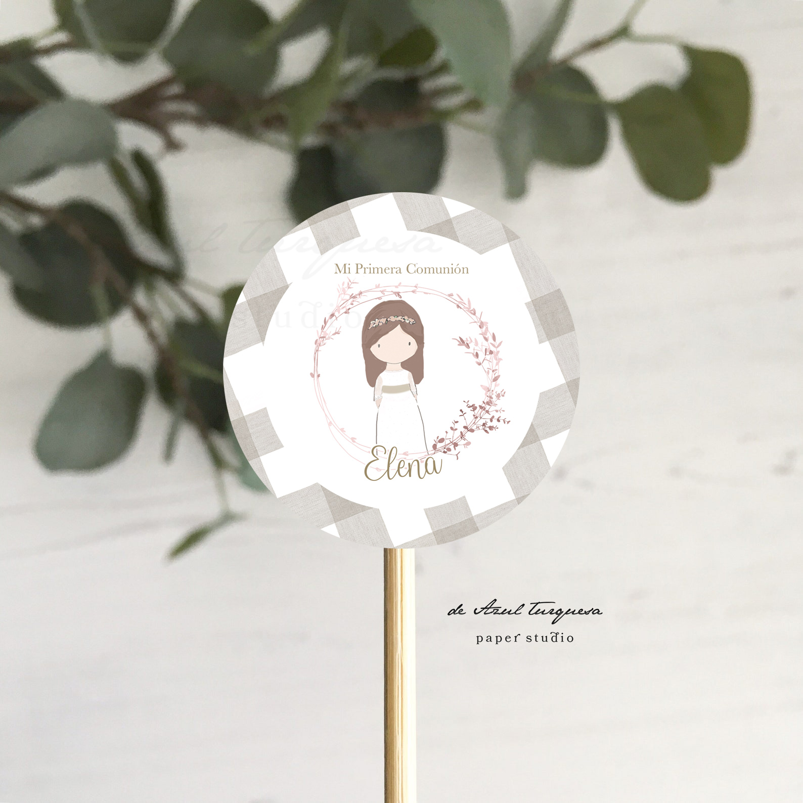 Etiqueta Vichy pegatinas comunion bonitas personalizadas