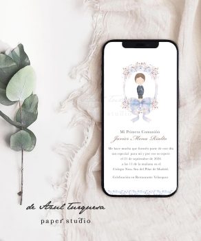 Invitación digital Lazo con Flores azul