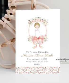 Recordatorios Lazo con Flores Rosa