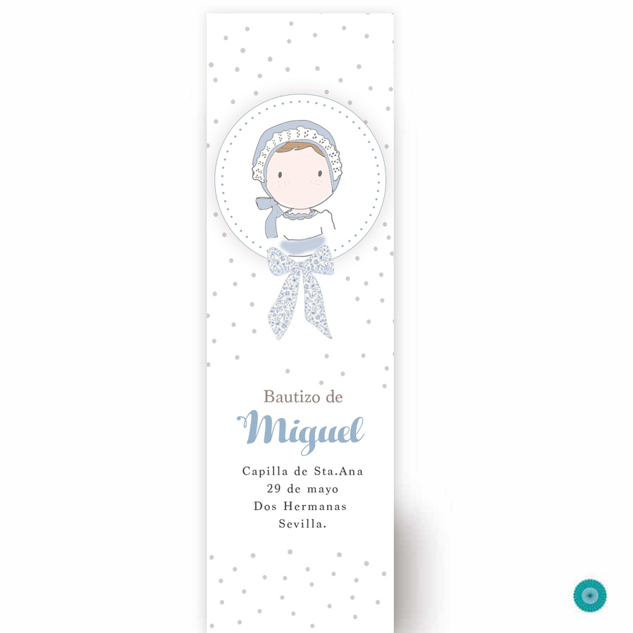 Marcapáginas bautizo confetti lacito azul recordatorios bautizo niño